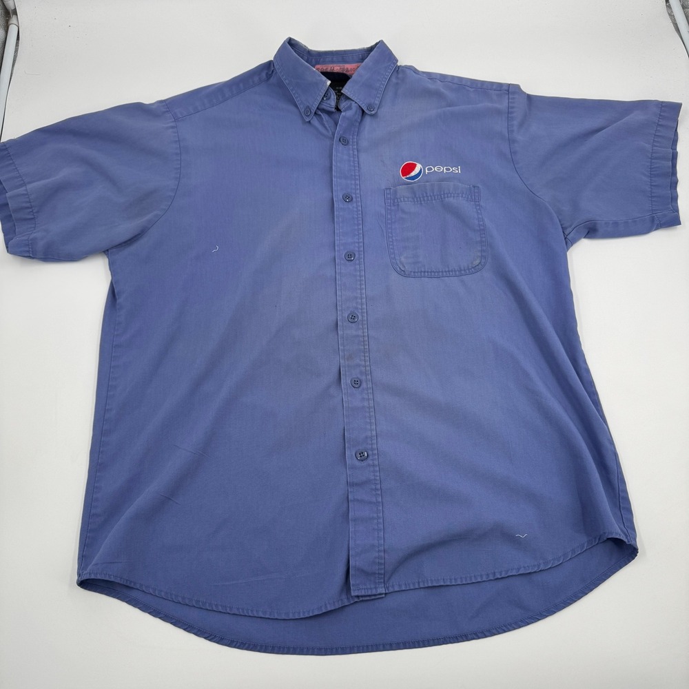 Pepsi Aramark Button Down‎ Shirt Mens Large Blue Short Sleeve Embroidered Logo